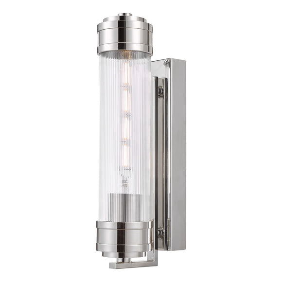 Ribbed Glass and Polished Nickel Tommaso Bathroom Wall Light