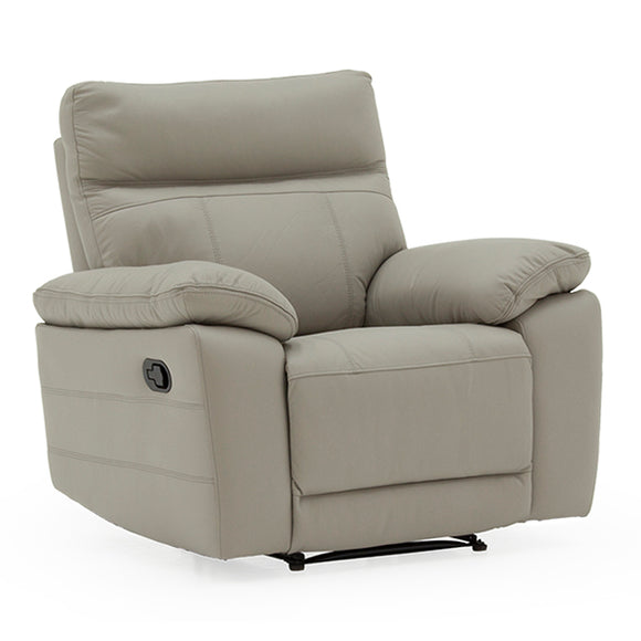 Tropea Recliner Chair Light Grey - Luxurious Leather Facing and Manual Reclining