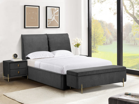 Stylish Waterford Double Bed Grey 4FT6 with a grey fabric finish and ample storage space.
