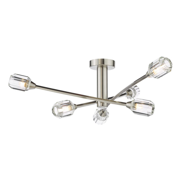 Zonda 6 Light Semi-Flush Brushed Nickel and Crystal for modern lighting