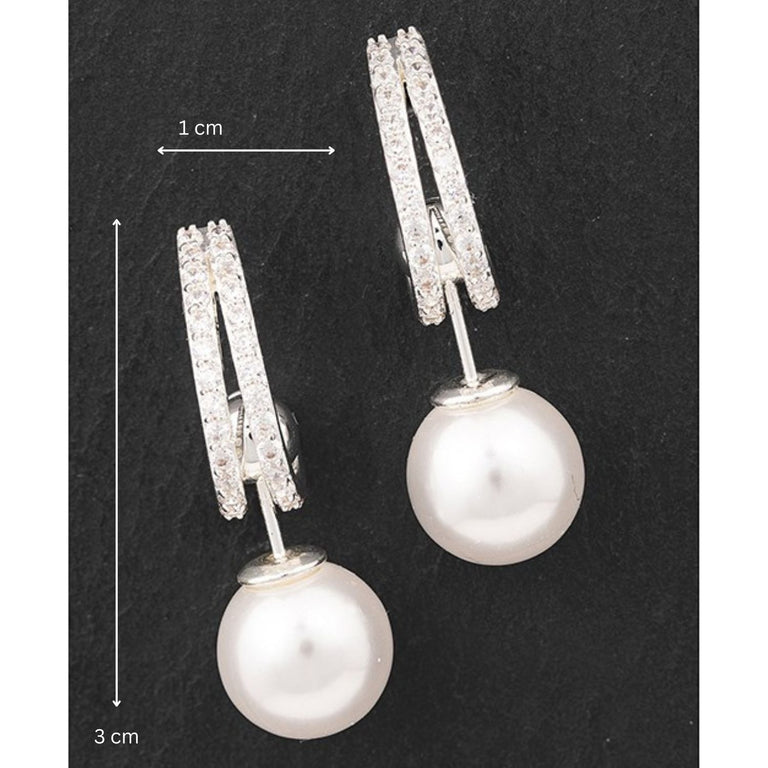 Pearl Drop Earrings – Diamante Silver Plated Jewellery