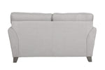 Grey 2 seater couch with whitewashed oak legs.