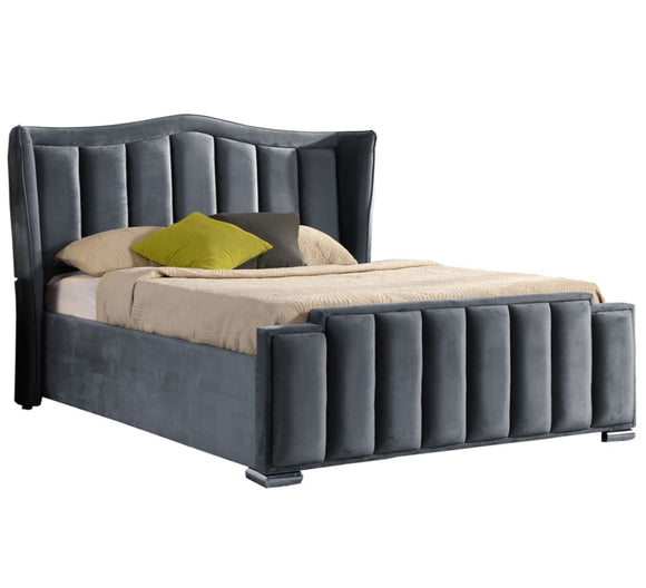 King Size Bed in Lavish Grey Velvet