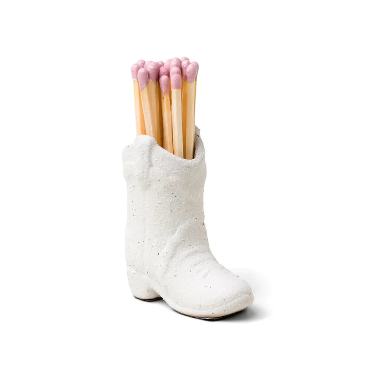 Nashville Ceramic Cowboy Boot Match Holder White