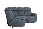 Spacious Bowie corner recliner sofa in Azul fabric upholstery.
