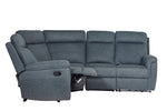 Bowie Azul corner couch with recliner and padded armrests.
