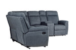 Bowie Azul corner recliner sofa with lumbar support and headrest.
