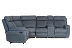 Luxurious Bowie corner recliner couch in Azul with padded armrests.
