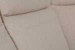 Bowie fabric corner couch with recliner and lumbar support in beige.
