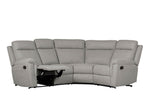 Bowie Grey corner recliner sofa with cushioned headrest.
