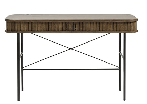 Nola Console Desk: Oak Veneers and Black Metal Accents for a Modern Look