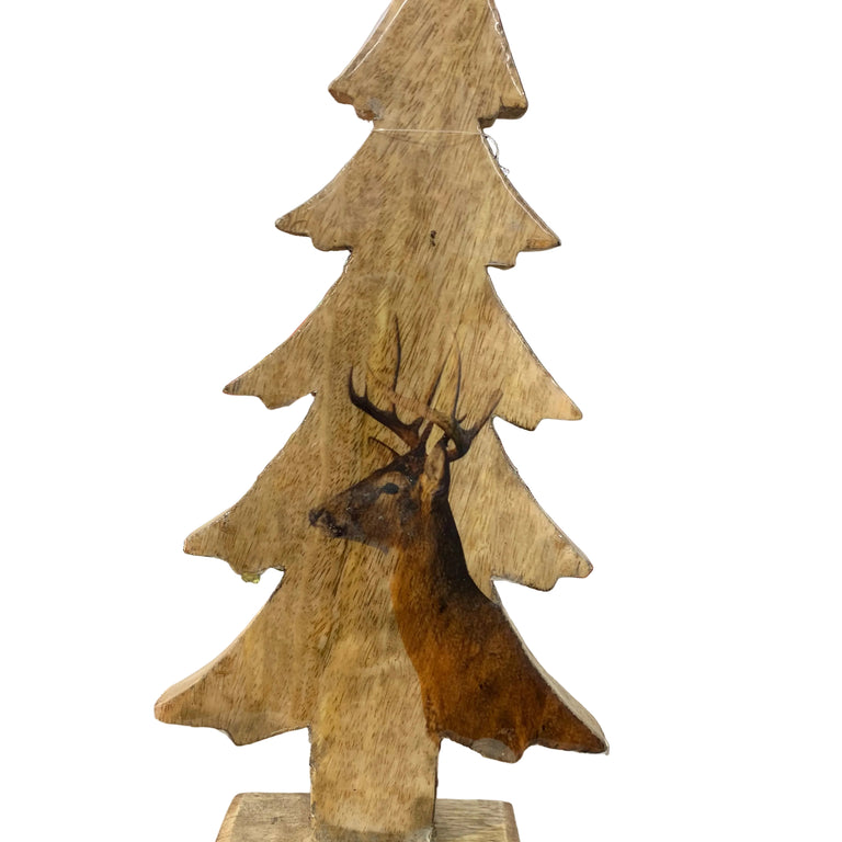 Wooden Christmas Tree with Deer 31cm
