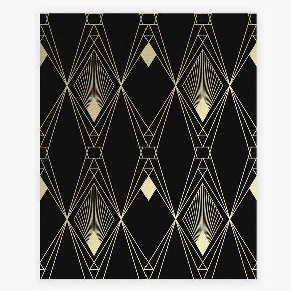 Deco Geometric Black wallpaper with metallic gold design