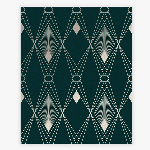 Deco Geometric Teal wallpaper with metallic gold accents