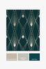 Sophisticated Deco Geometric Teal wallpaper with soft gold print