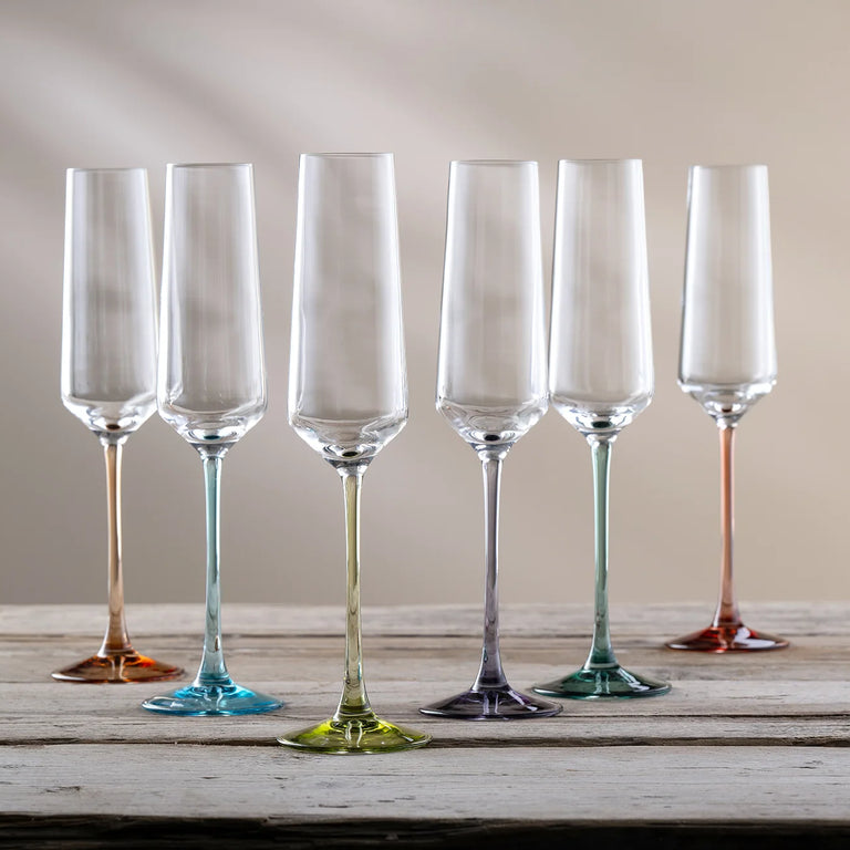 Galway Crystal Chroma Flute Party Pack Set of 6 – Vibrant Glassware for Celebrations
