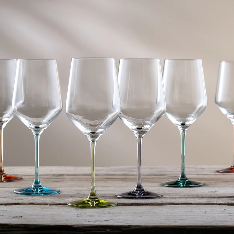 Galway Crystal Chroma Wine Glass Set of 6 – Jewel-Toned Glassware Party Pack for Elegant Entertaining