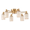 Hilaria six light flush ceiling light in antique gold with amber ribbed glass - view 2