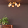Hilaria six light flush ceiling light in antique gold with amber ribbed glass - view 3