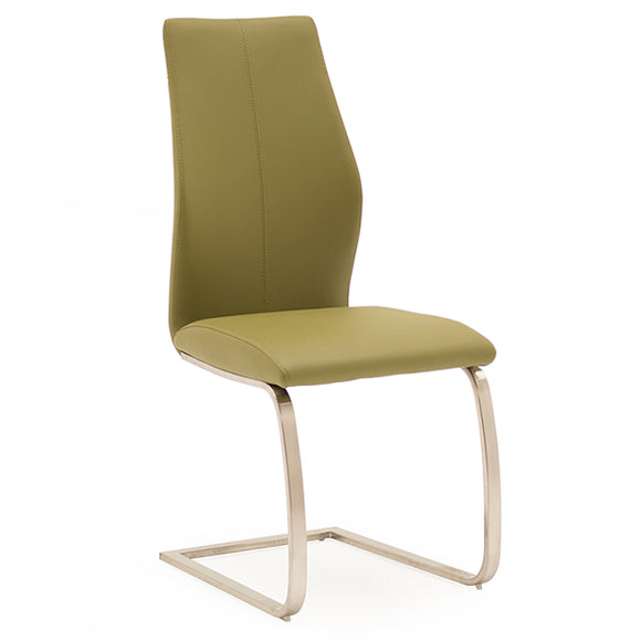 A stunning olive-colored dining chair with a cantilever design for your dining room or kitchen.