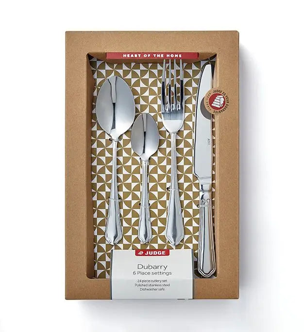 Judge Dubarry 24 Piece Cutlery Set, Traditional Ornate Stainless Steel Flatware, Elegant Cutlery Sets for Dining