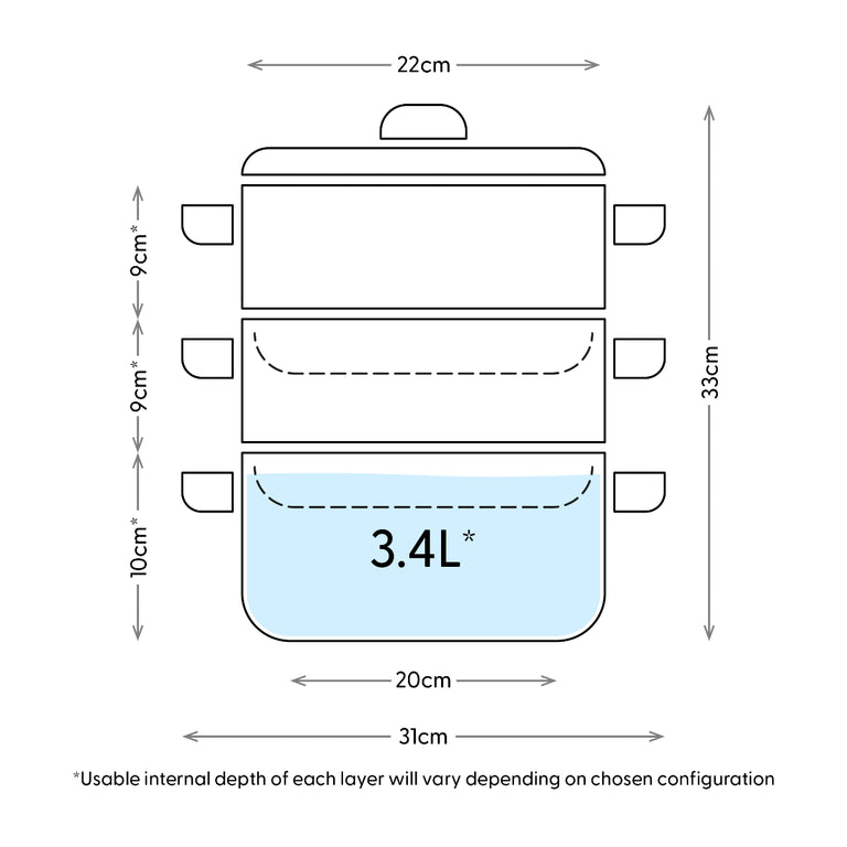 Judge Essentials 3 Tier Stainless Steel Steamer Set with Glass Lid, 22cm Multi-Level Cooker for Kitchen Appliances