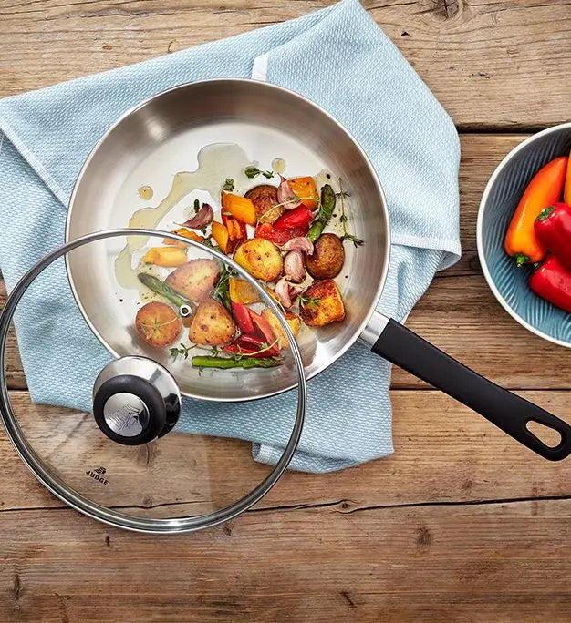 Judge 24cm Saute Pan Stainless Steel with Glass Lid, Induction Suitable, Oven Safe & Even Heat Distribution