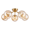 Liora five light semi flush ceiling light in antique gold with amber ribbed glass