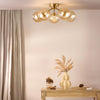 Liora five light semi flush ceiling light in antique gold with amber ribbed glass - view 3
