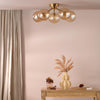 Liora five light semi flush ceiling light in antique gold with amber ribbed glass - view 4