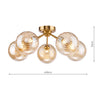 Liora five light semi flush ceiling light in antique gold with amber ribbed glass - view 5