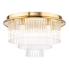 Lukas six light flush ceiling light in antique gold with glass shades