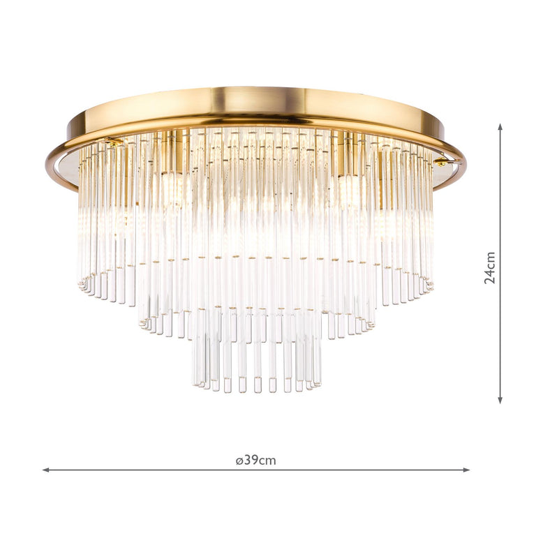 Lukas 6 Light Flush Ceiling Light Antique Gold and Glass