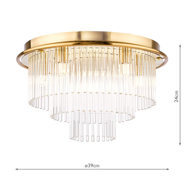 Lukas 6 Light Flush Ceiling Light Antique Gold and Glass