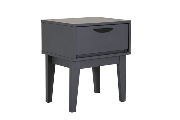 The Luna Bedside Table in Dark Grey, showcasing its sleek and contemporary design. The dark grey finish adds a touch of elegance to the room, while the clean lines and minimalist silhouette create a modern look.
