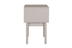 The Luna Bedside Table's drawer in Taupe, highlighting its sleek handle and ample storage capacity. The drawer smoothly glides open, allowing for easy access to your nighttime essentials, while the taupe color adds a subtle elegance to the piece.