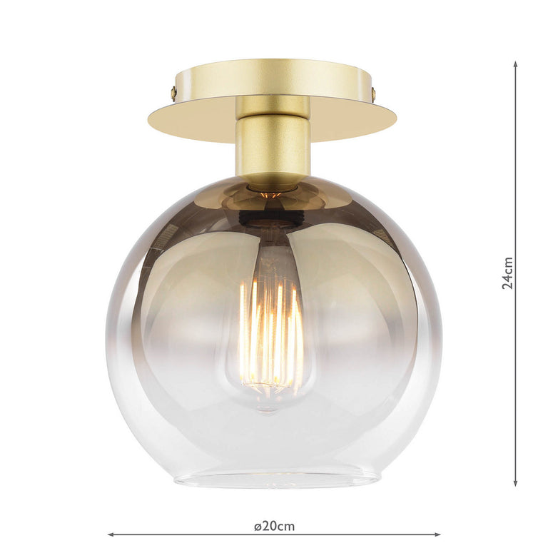 Lycia Semi-Flush Satin Gold with Gold Ombre Glass Shade – Semi Flush Ceiling Light for Home Decor