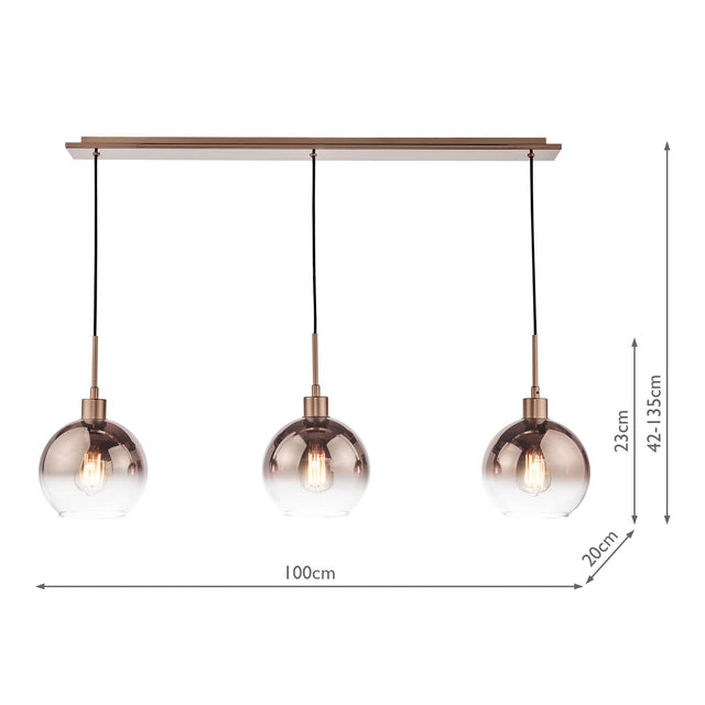 Lycia 3 Light Bar Pendant Satin Bronze with Ombre Glass