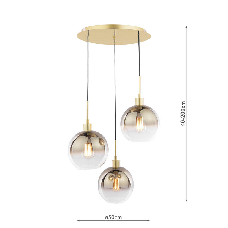 Lycia 3 Light Cluster Pendant Satin Gold and Gold Ombre Glass