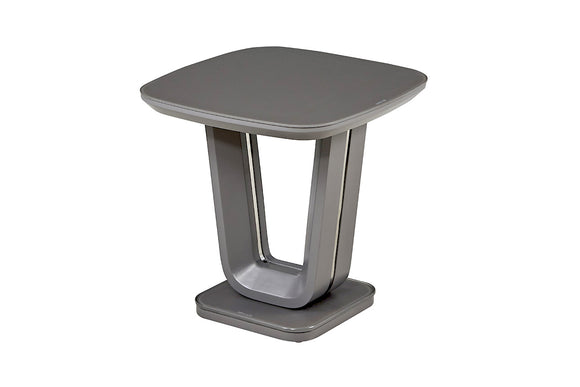 The Lazzaro Lamp Table in Graphite Grey Matt 500, showcasing its compact and functional design. The lamp table features a square tabletop and a graphite grey matte finish, providing a stylish and versatile surface for displaying a lamp, books, or other decorative items in your living space.