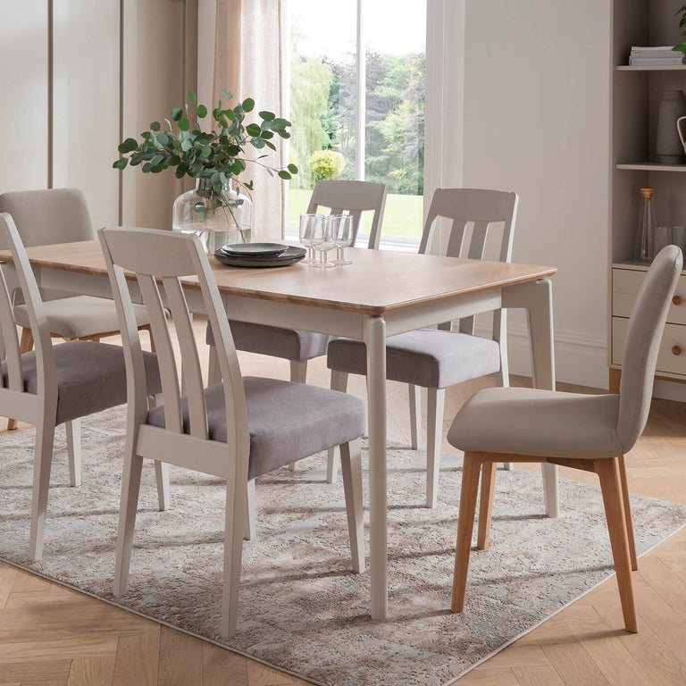 Baobab Extendable Dining Set – 2m Oak Extendable Dining Table with 6 Scandi Padded Chairs, Modern Dining Room Furniture Set