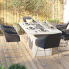 Upgrade your patio with the Santorioni Dining Garden Set 1 Grey, featuring 6 dark grey chairs and a firepit table with a unique design.