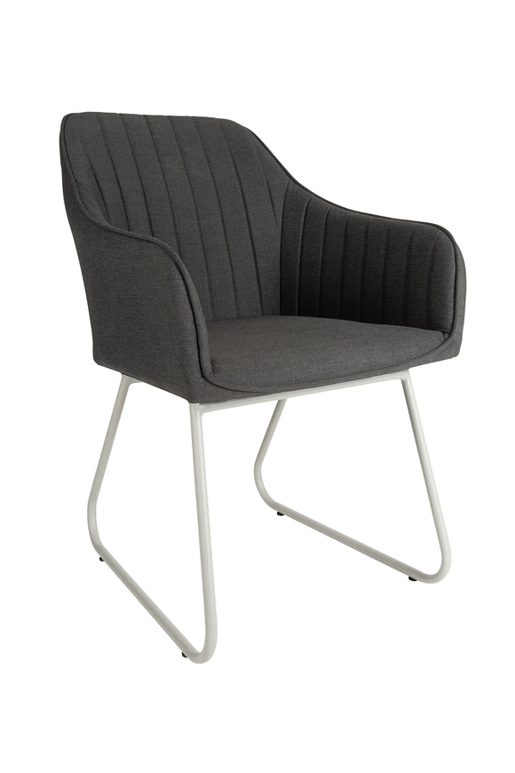 Two Santorini Garden Dining Chairs (Pair) in Dark Grey, a chic and comfortable seating solution for your outdoor space.