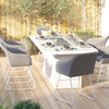 Transform your patio or balcony with the Santorioni Dining Garden Set 1 White, complete with a stunning firepit table