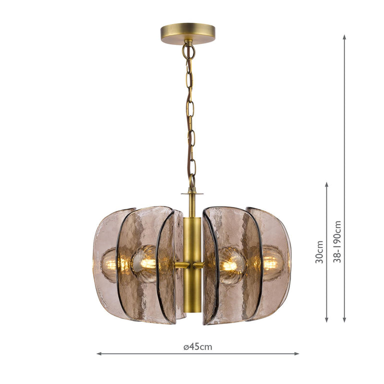Megara 6 Light Pendant Antique Bronze with Tea Smoked Glass