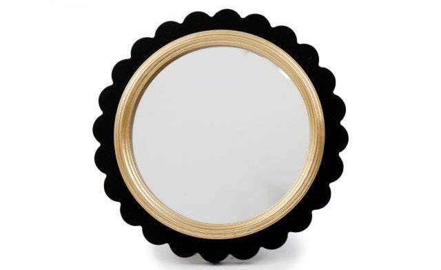 Neutral Stripe Wavy Edge Round Mirror - Elegant Black Wood Frame Decorative Mirror for Home Interiors