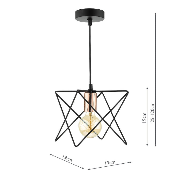 Midi Pendant Matt Black and Polished Copper Scandi Hanging Ceiling Light