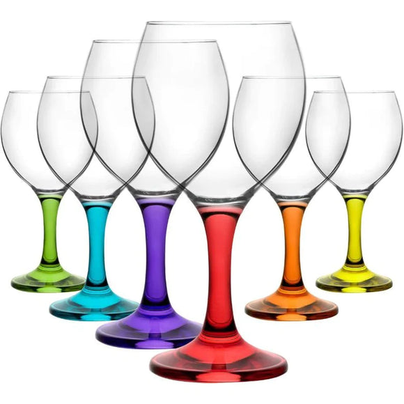 A visual representation of the Simply House Misket Coral Wine Glass Set Of 6, showcasing their elegant coral hue and expertly designed bowls for wine enjoyment.