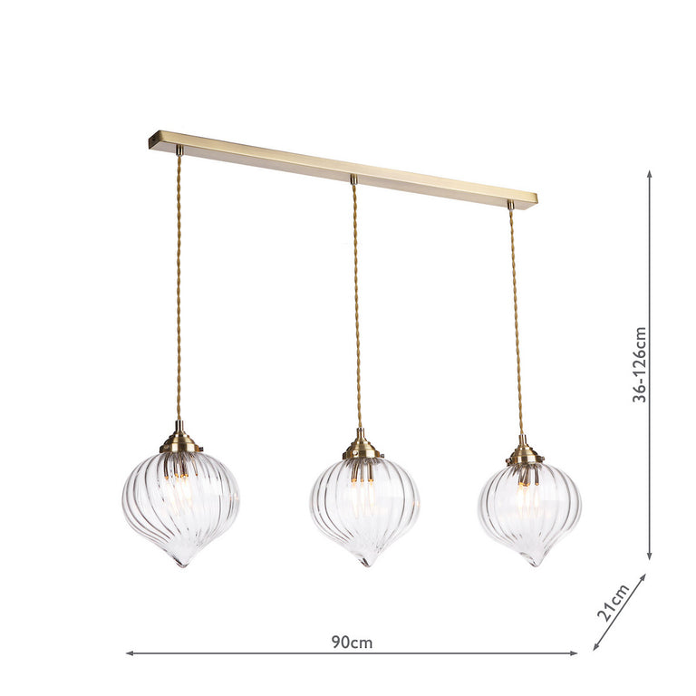 Mya 3 Light Bar Pendant Antique Brass