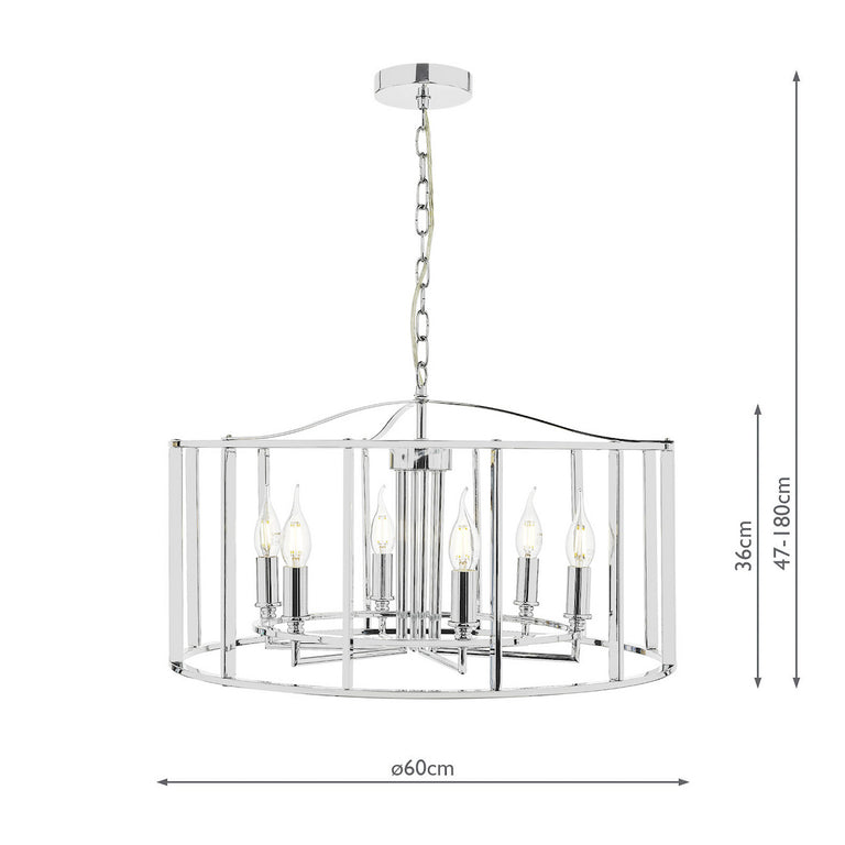 Myka 6 Light Pendant Polished Chrome Ceiling Light Metal Cage Hanging Lighting Collection Home Decor